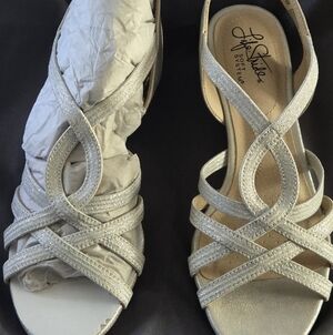 Life Stride Silver Crisscross Slingback Sandals